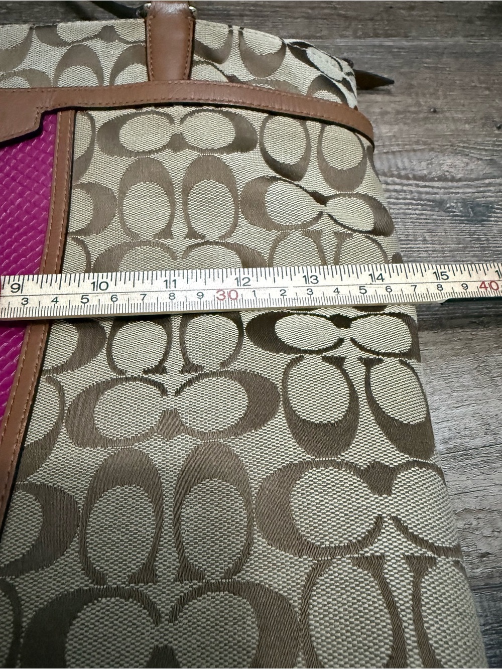 Coach Beige & Brown Signature Tote with Pink Center Panel - Picture 14 of 16